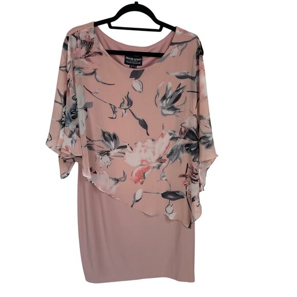 Frank Lyman Montreal Overlay Floral Print Dress Light Pink Womens Plus Size 18 - Picture 2 of 7